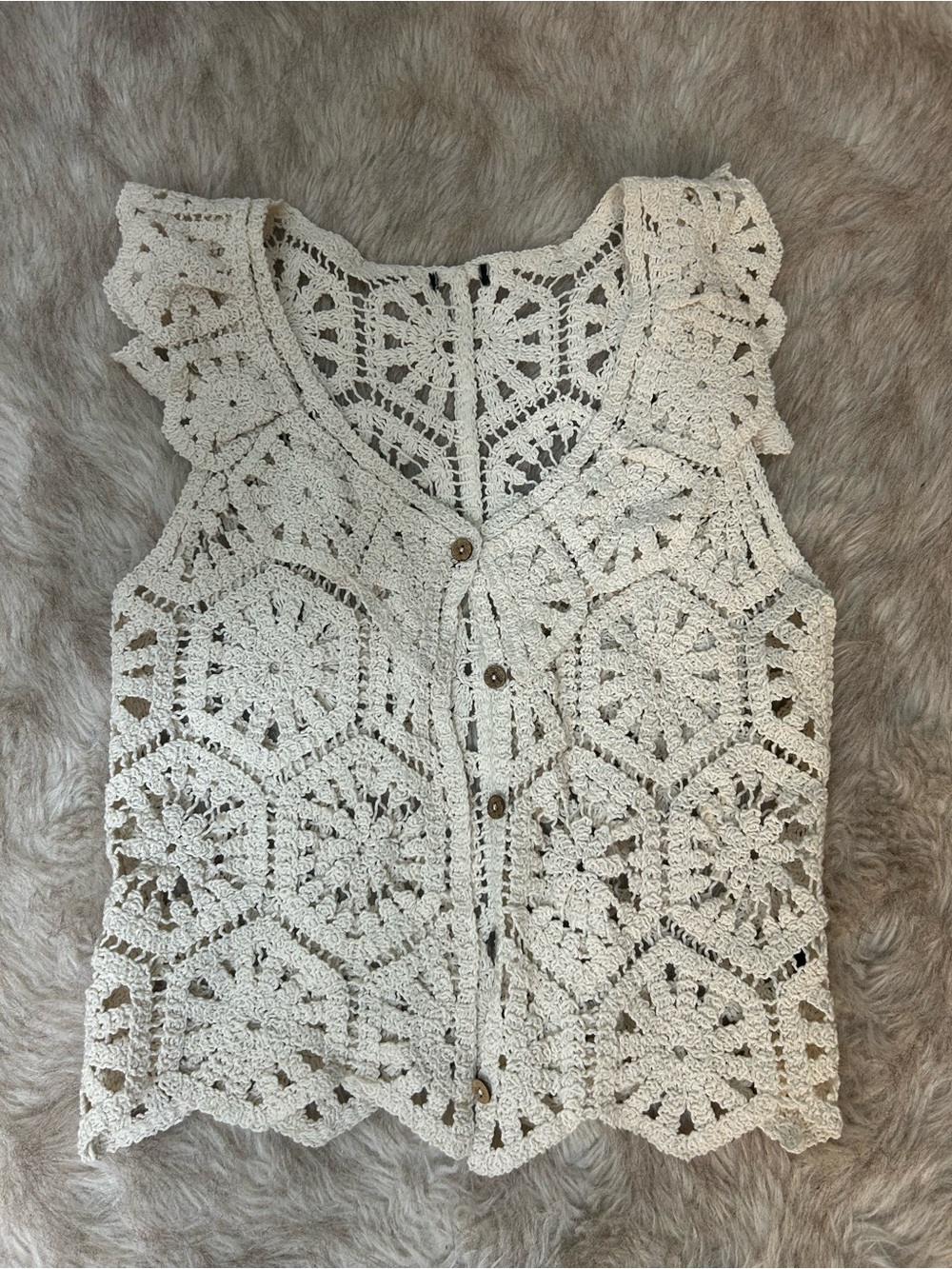 Crochet Button-Front Sleeveless Top - Cream